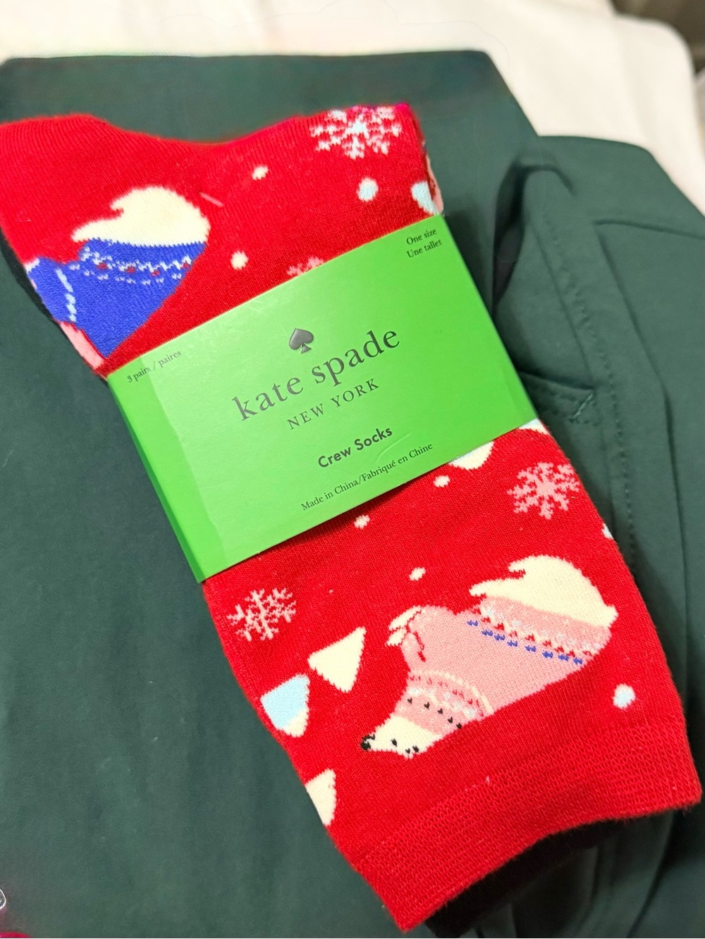 kate spade Red Holiday Crew Socks with Polar Bear Motif